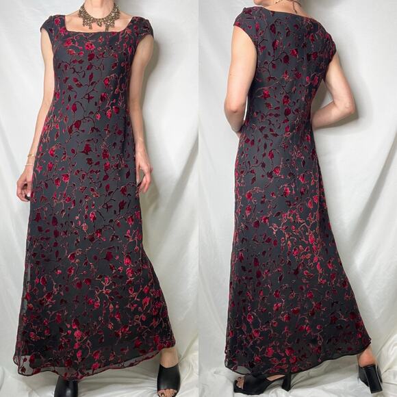 Vintage velvet burnout floral prom formal dress maxi gown Ann Taylor 90s Y2K - Picture 10 of 14